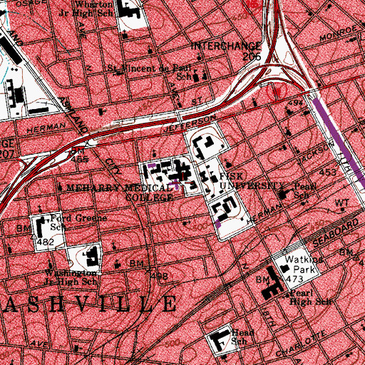 Topographic Map of Metropolitan Nashville General Hospital, TN