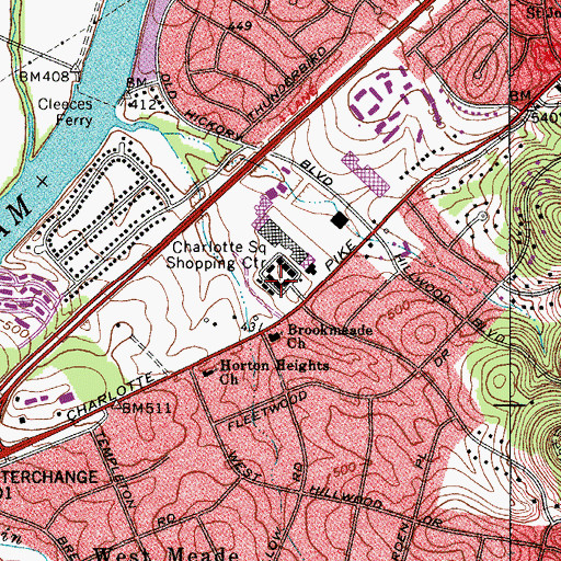 Topographic Map of Charlotte Center Shopping Center, TN