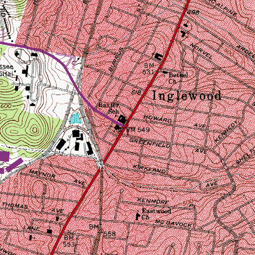 Topographic Map of Baxter Alternative Learning Center, TN