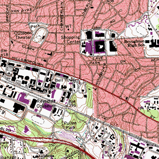 Topographic Map of Memorial Hall, NC