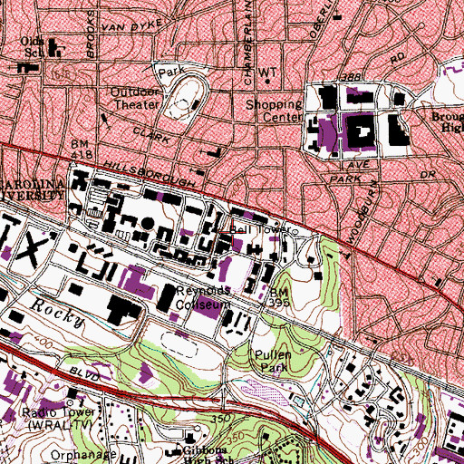 Topographic Map of Page Hall, NC