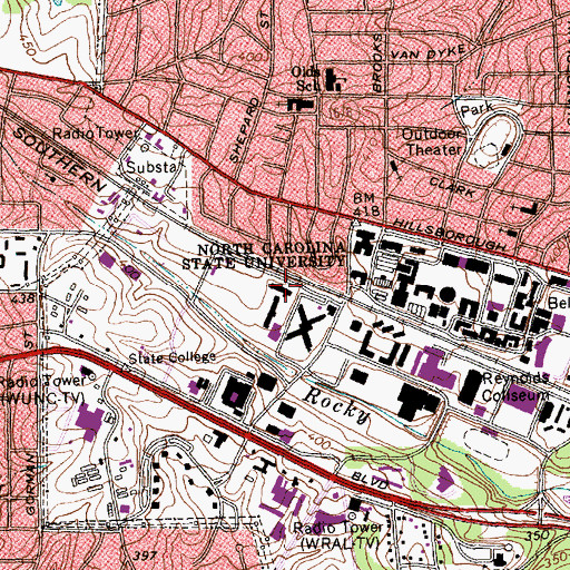 Topographic Map of Sullivan Residence Hall, NC