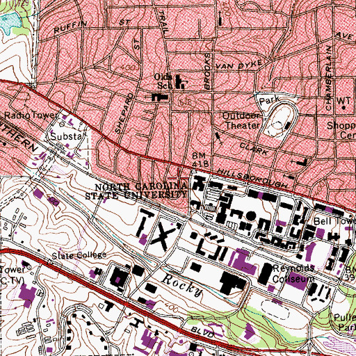 Topographic Map of University Towers, NC