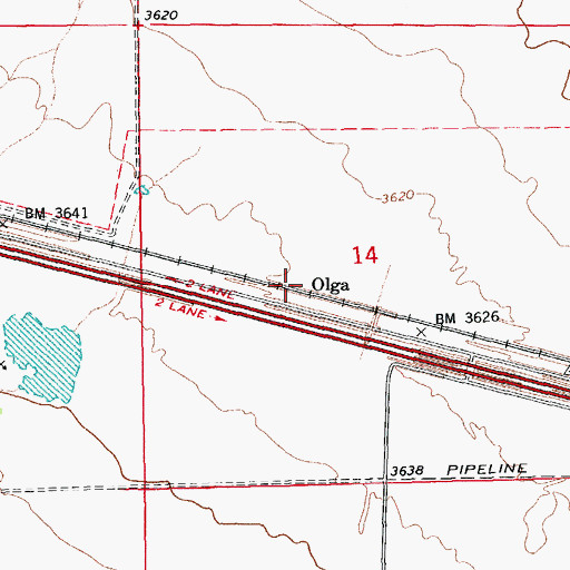 Topographic Map of Olga, AZ