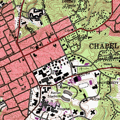 Topographic Map of Caldwell Hall, NC