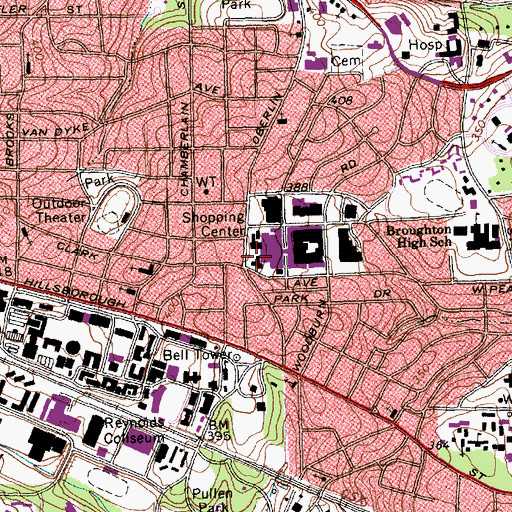 Topographic Map of Cameron Village Regional Library, NC