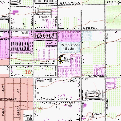 Topographic Map of Maple Elementary School, CA