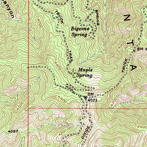 Topographic Map of Maple Spring, CA
