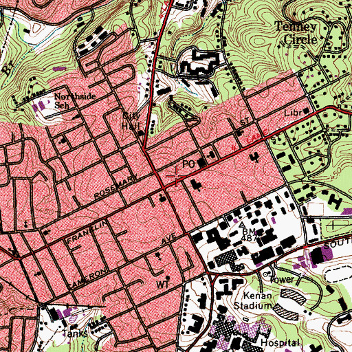 Topographic Map of Franklin Street Plaza Shopping Center, NC