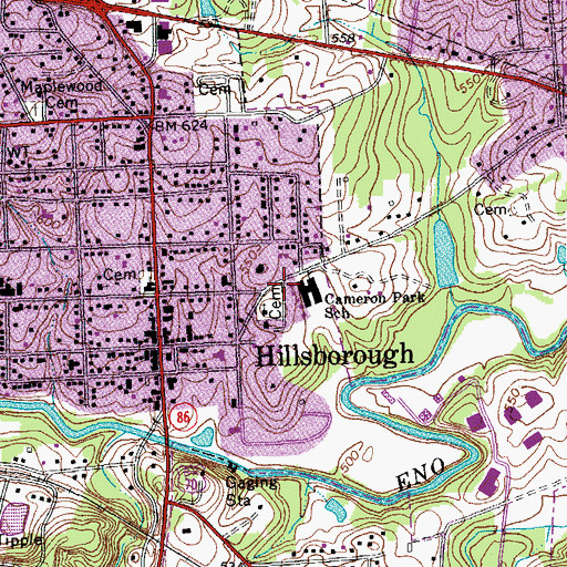 Topographic Map of Cameron Park Elementary School, NC
