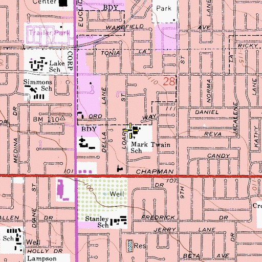 Topographic Map of Mark Twain School, CA