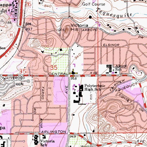 Topographic Map of Temple Beth El, CA