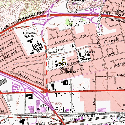 Topographic Map of John Marshall Junior High School, CA
