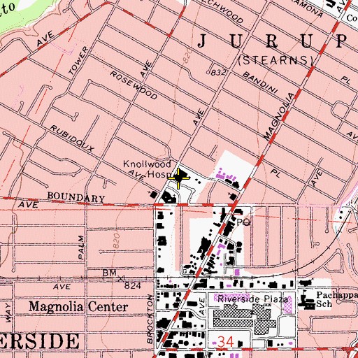 Topographic Map of Knollwood Center, CA