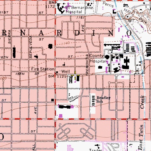 Topographic Map of Medical Center Convalescent Hospital, CA