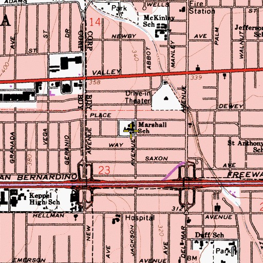 Topographic Map of John Marshall Elementary School, CA