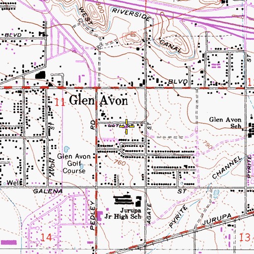 Topographic Map of The Church of Jesus Christ of Latter Day Saints Jurupa Library, CA