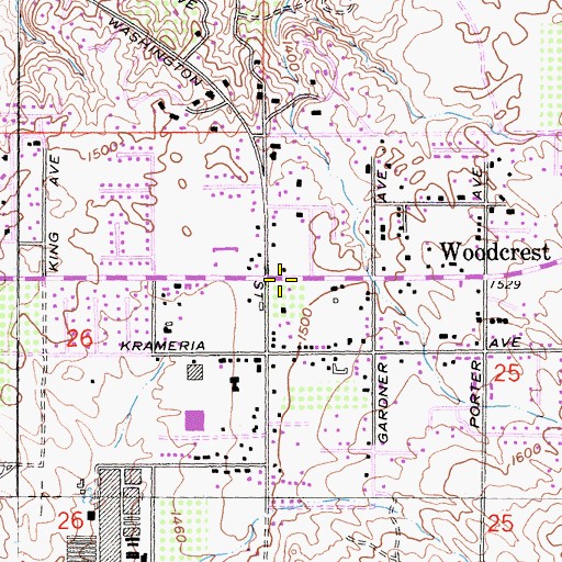 Topographic Map of Woodcrest Library, CA