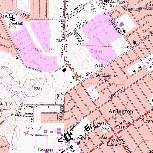 Topographic Map of Grace Community Church of Riverside, CA
