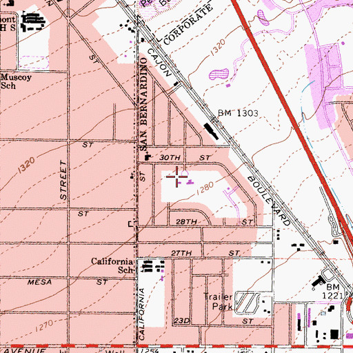 Topographic Map of Manuel A Salinas Elementary School, CA