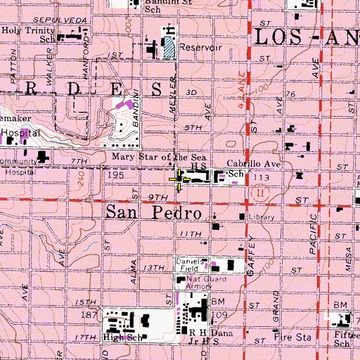 Topographic Map of Mary Star of the Sea High School, CA