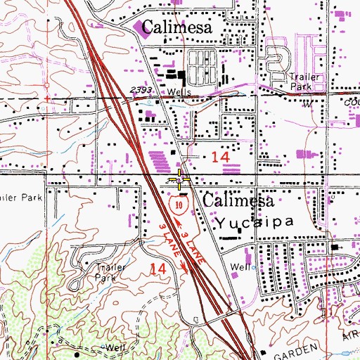 Topographic Map of Calimesa Post Office, CA