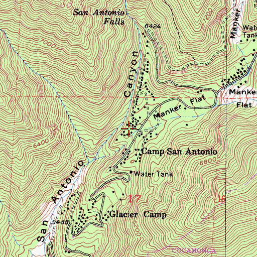 Topographic Map of Mount Baldy Post Office, CA