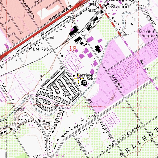 Topographic Map of Harrison Elementary School, CA