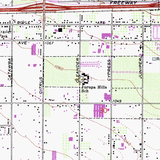 Topographic Map of Jurupa Hills Middle School, CA