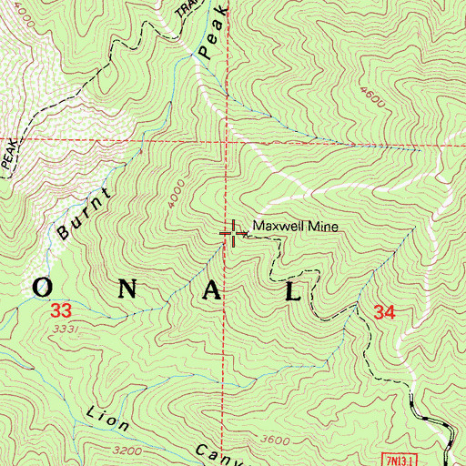 Topographic Map of Maxwell Mine, CA