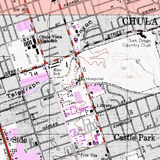 Topographic Map of Paradise Valley Hospital Behavioral Health Bayview Campus, CA