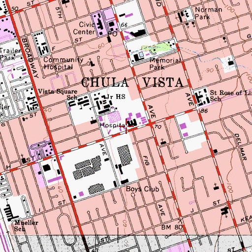 Topographic Map of Scripps Memorial Hospital at Chula Vista, CA