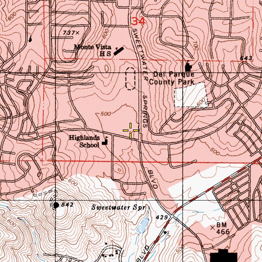 Topographic Map of Spring Valley Post Office, CA