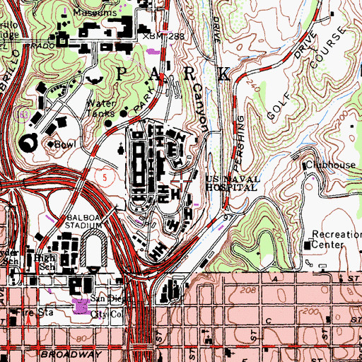 Topographic Map of Naval Hospital Post Office, CA