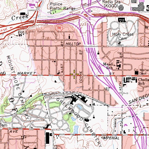 Topographic Map of Jesus the Church of the Living God, CA