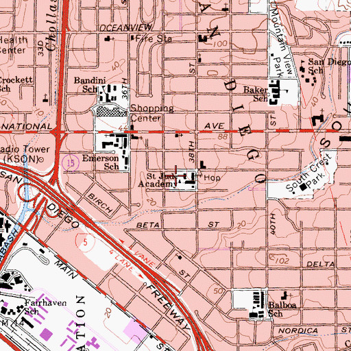 Topographic Map of Saint Judes Shrine Academy Preschool, CA