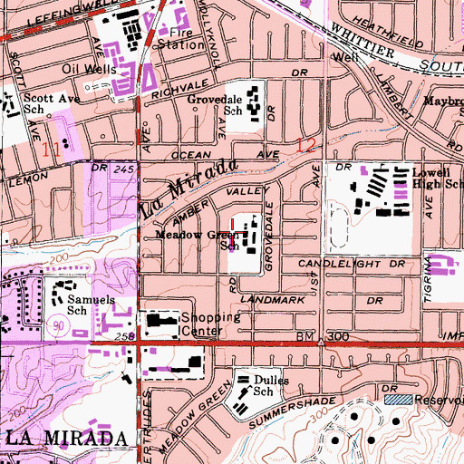 Topographic Map of Meadow Green School, CA