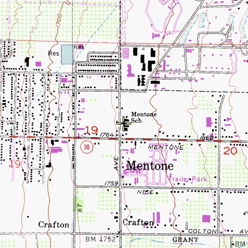 Topographic Map of Mentone Elementary School, CA