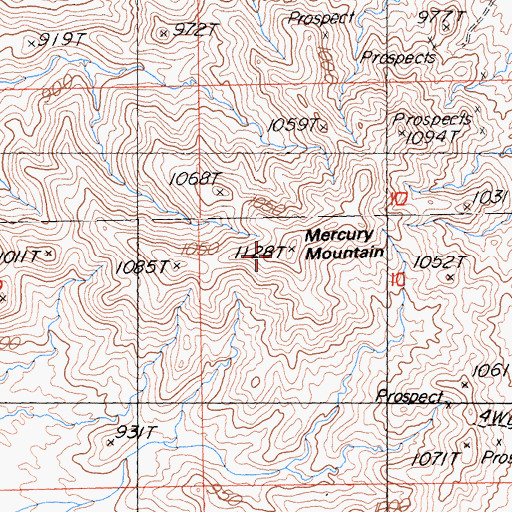 Topographic Map of Mercury Mountain, CA