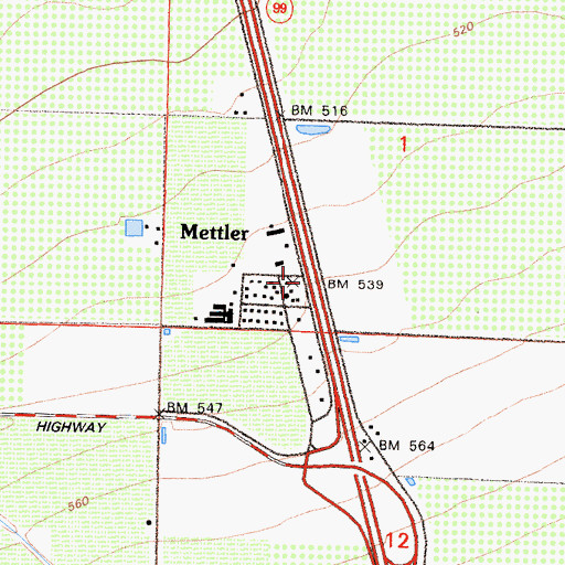 Topographic Map of Mettler, CA