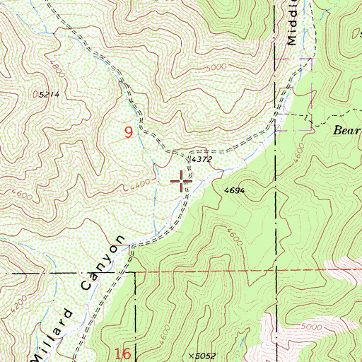 Topographic Map of Middle Branch Millard Canyon, CA