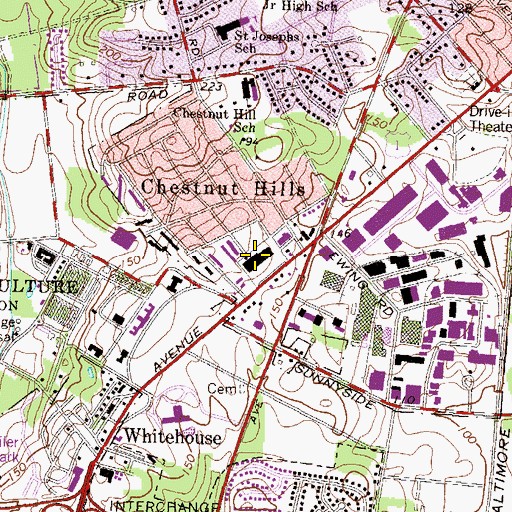 Topographic Map of Chestnut Hills Shopping Center, MD