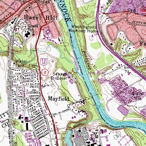 Topographic Map of City of Fredericksburg Wastewater Treatment Facility, VA