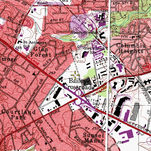 Topographic Map of Crossroads Center Shopping Center, VA