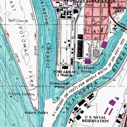 Topographic Map of Greenleaf Point Golf Course, DC