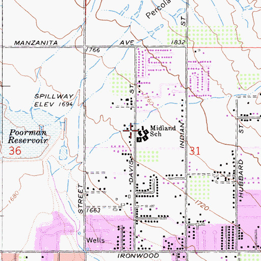 Topographic Map of Midland Elementary School, CA