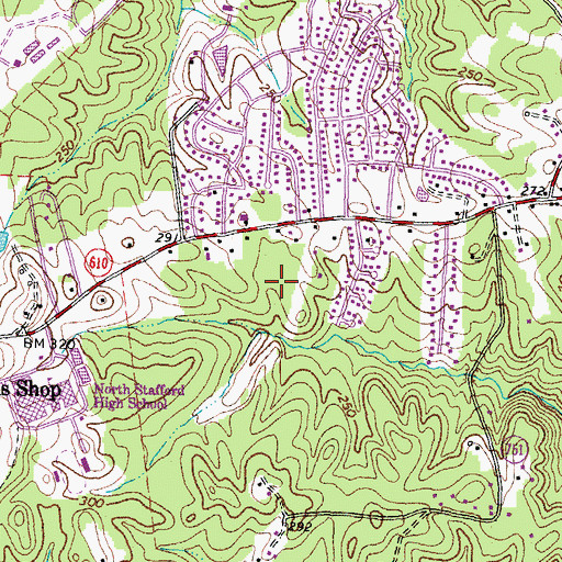Topographic Map of Meadowood Village, VA