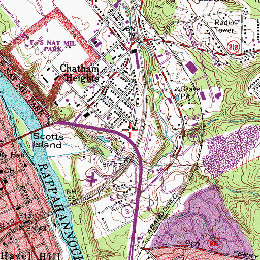 Topographic Map of Towns of East Chatham Heights, VA