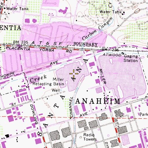 Topographic Map of Miller Retarding Basin, CA