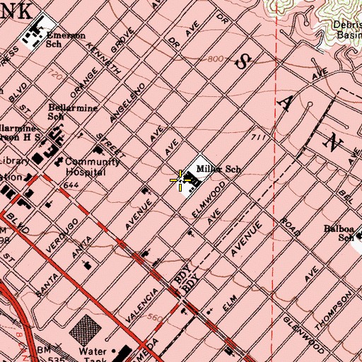 Topographic Map of Miller Elementary School, CA